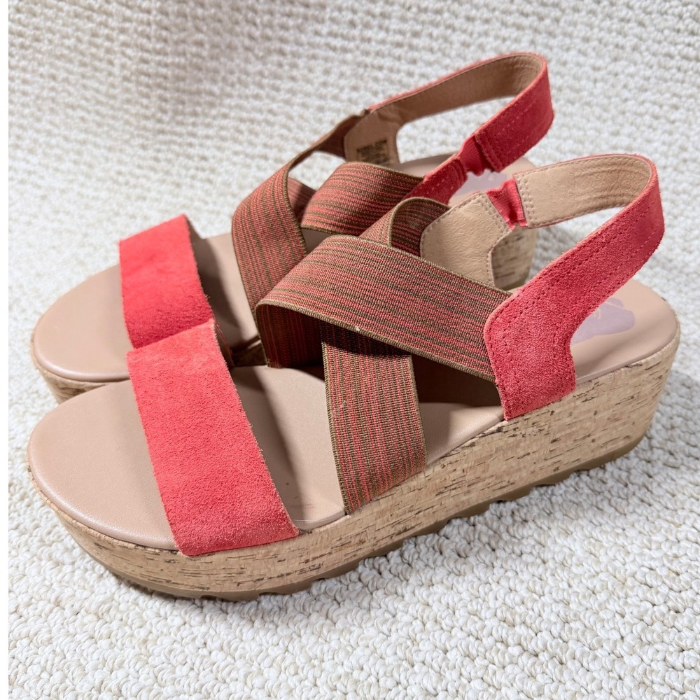 Sorel Cameron Wedge Heels Women Sz 9.5 Rust Slingback Strappy Platform Sandals‎